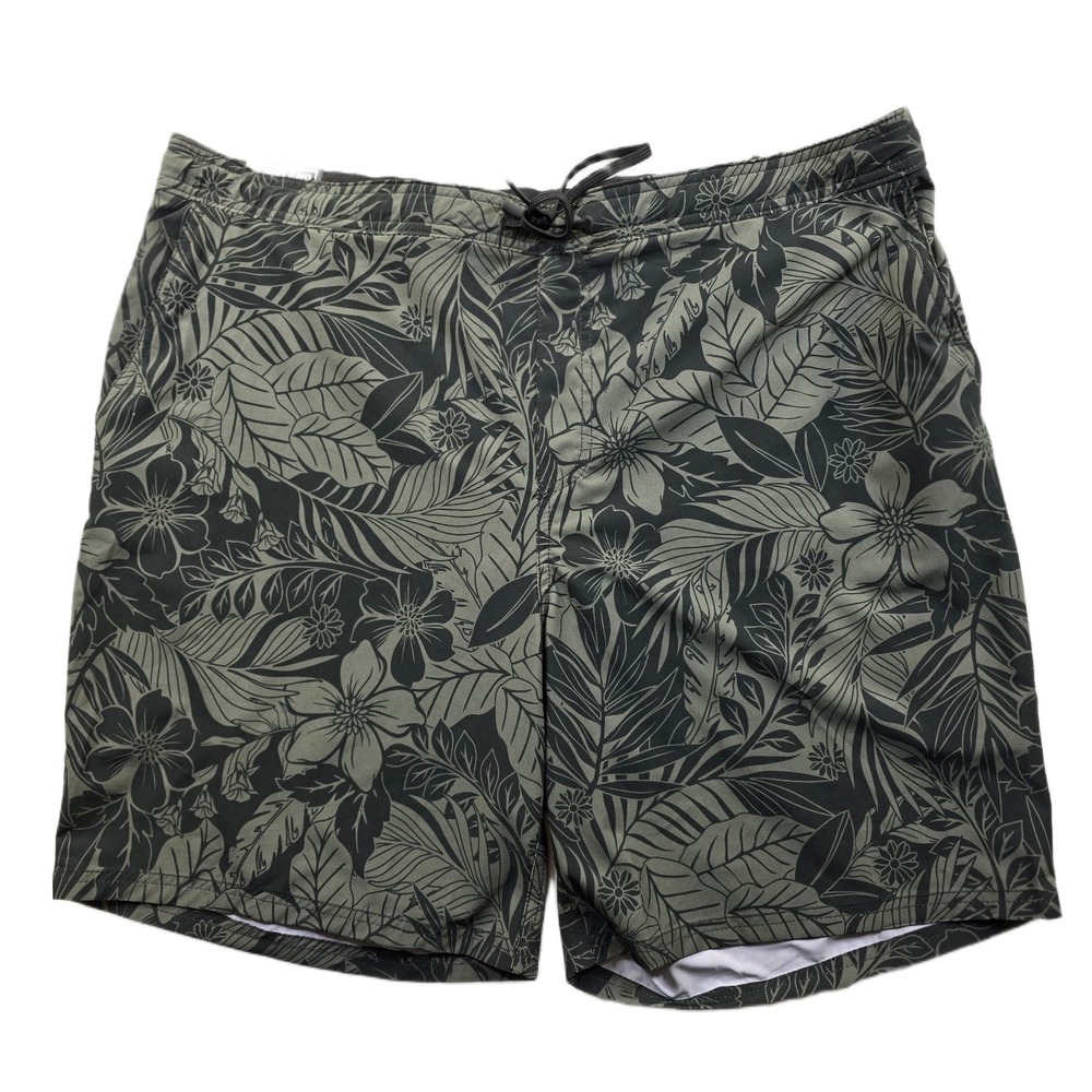 Kirkland Signature Swim Shorts Mens 2XL Olive Green Tropical Board Shorts NEW‎